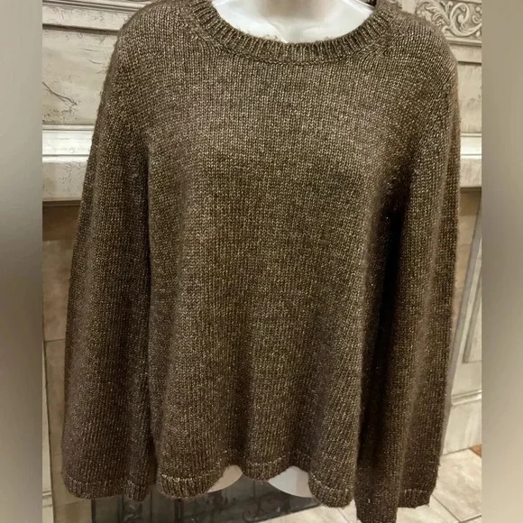 Ann Taylor Brown Gold Metallic Oversized Sweater Size Small - Picture 1 of 7